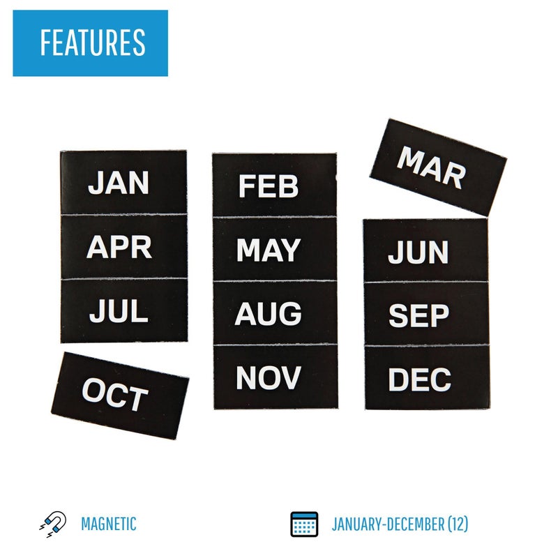 MasterVision Interchangeable Magnetic Board Accessories, Months of Year, Black/White, 2" x 1", 12 Pieces - Image 3